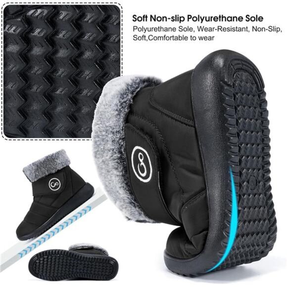 Black Women Snow Boots Winter Shoes with Fur Lined Warm Slip On Waterproof Boots - Picture 5 of 6